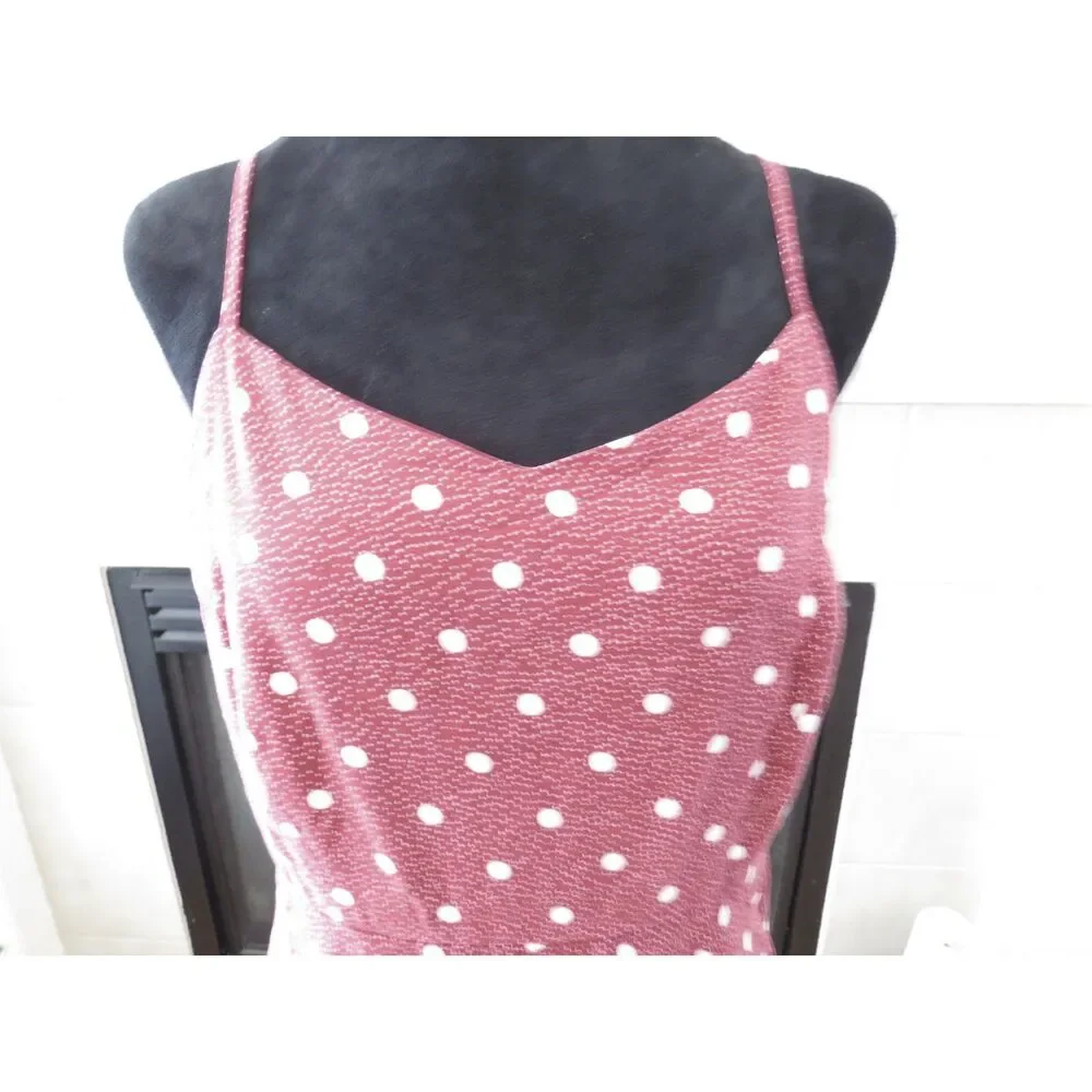 Old Navy Fit and Flare Polka Dot Cami Dress Burgundy/White Retro L EUC - Picture 3 of 8